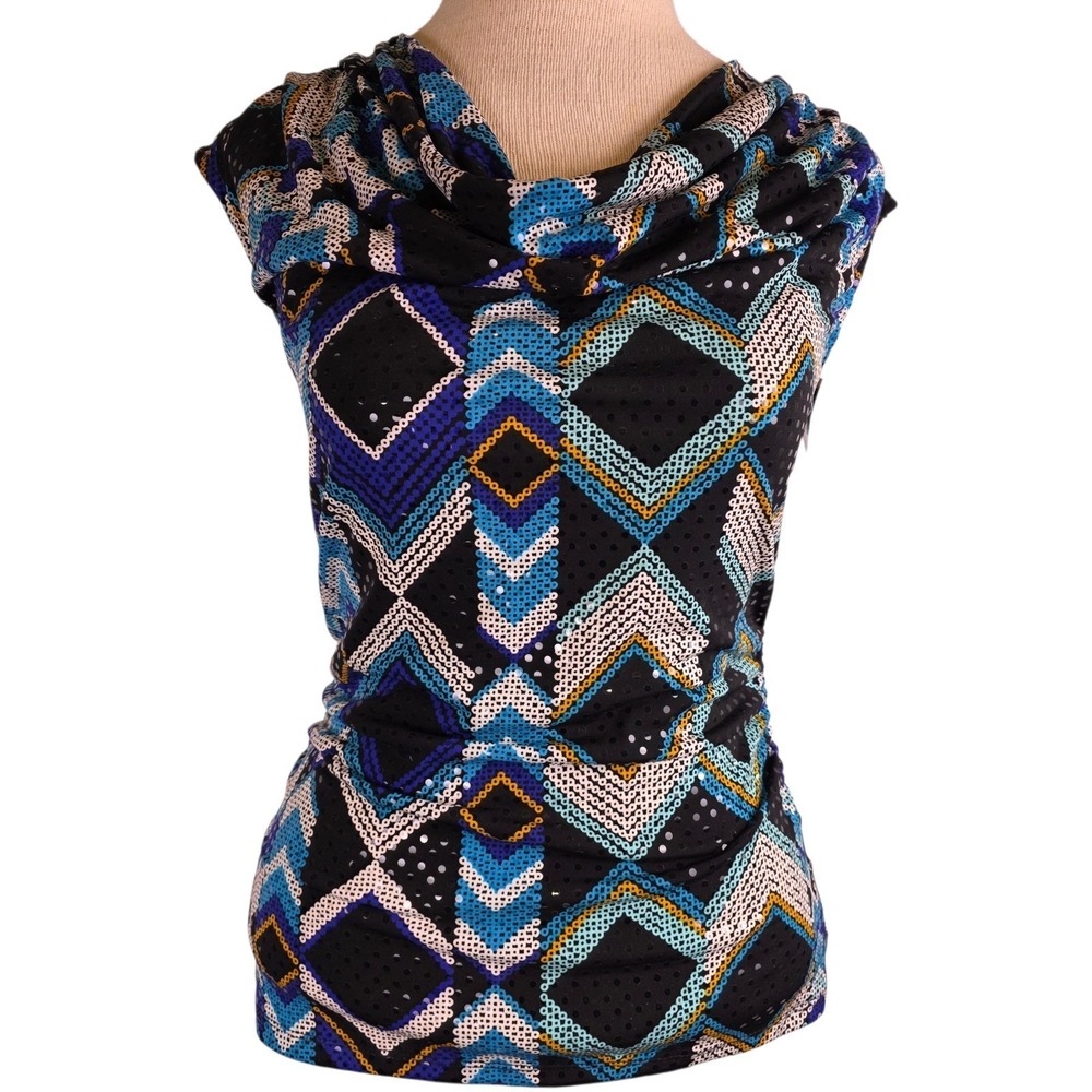 Style & Co Petite Cowl Neck Top PS Diamond Glitz Geometric‎ Stretch NWT
